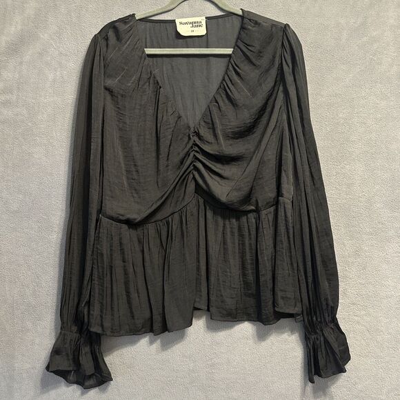 Savanna Jane Baby Doll Top Balloon Sleeve Womens Plus Size 2X Black Peasant - Picture 1 of 8